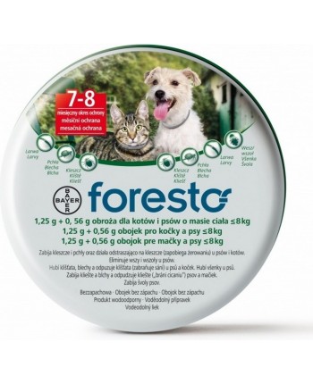 Bayer Foresto - Obroża przeciw pchłom i kleszczom dla psów i kotów o wadze do 8 kg