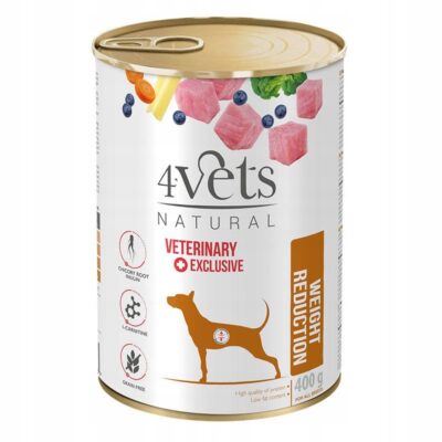 4VETS Natural Dog Weight Reduction Redukcja Wagi LOW FAT 400g