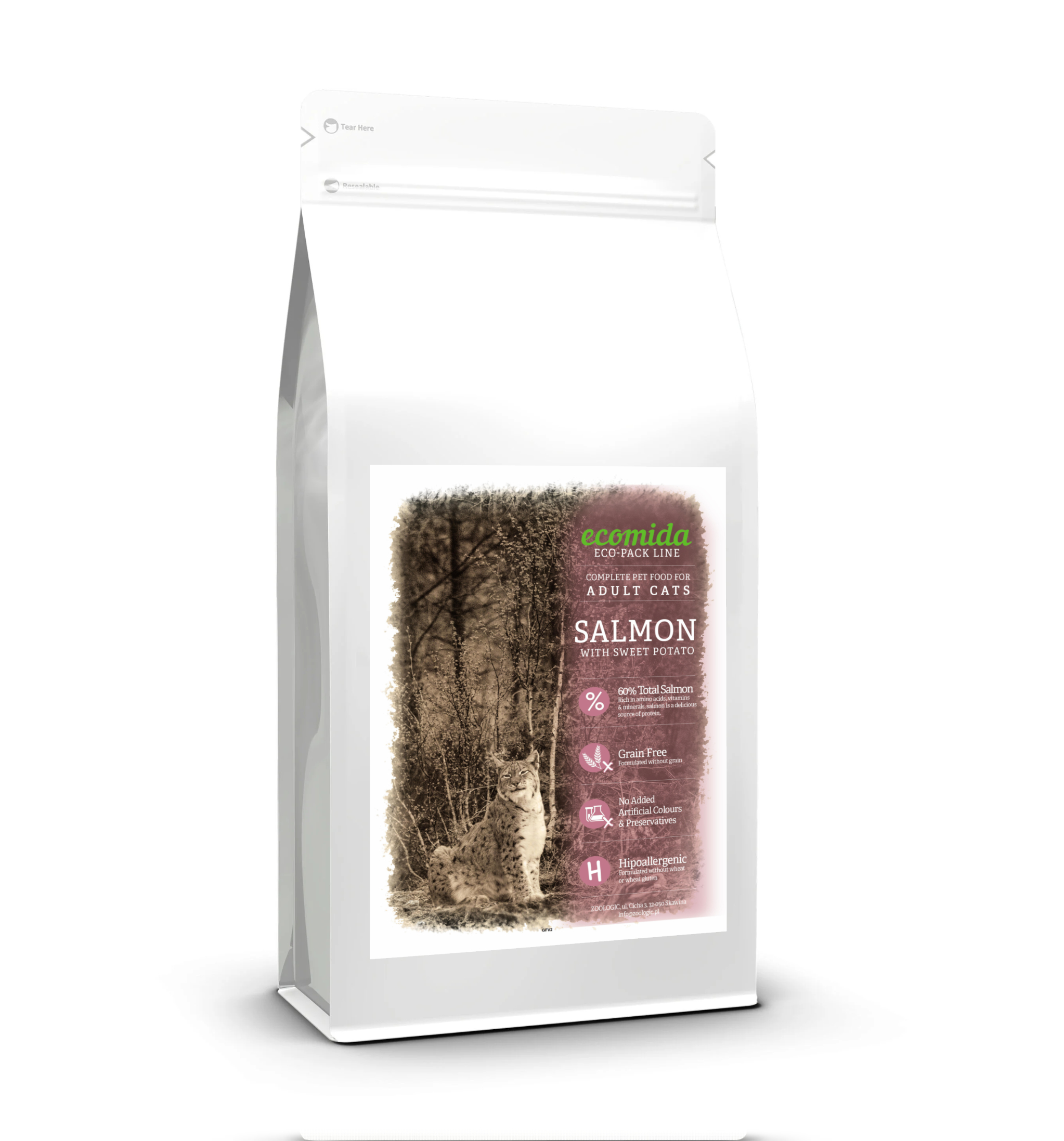 Ecomida Bez zbóż Hypoallergenic MONO Łosoś 2 kg sucha karma dla kotów dorosłych