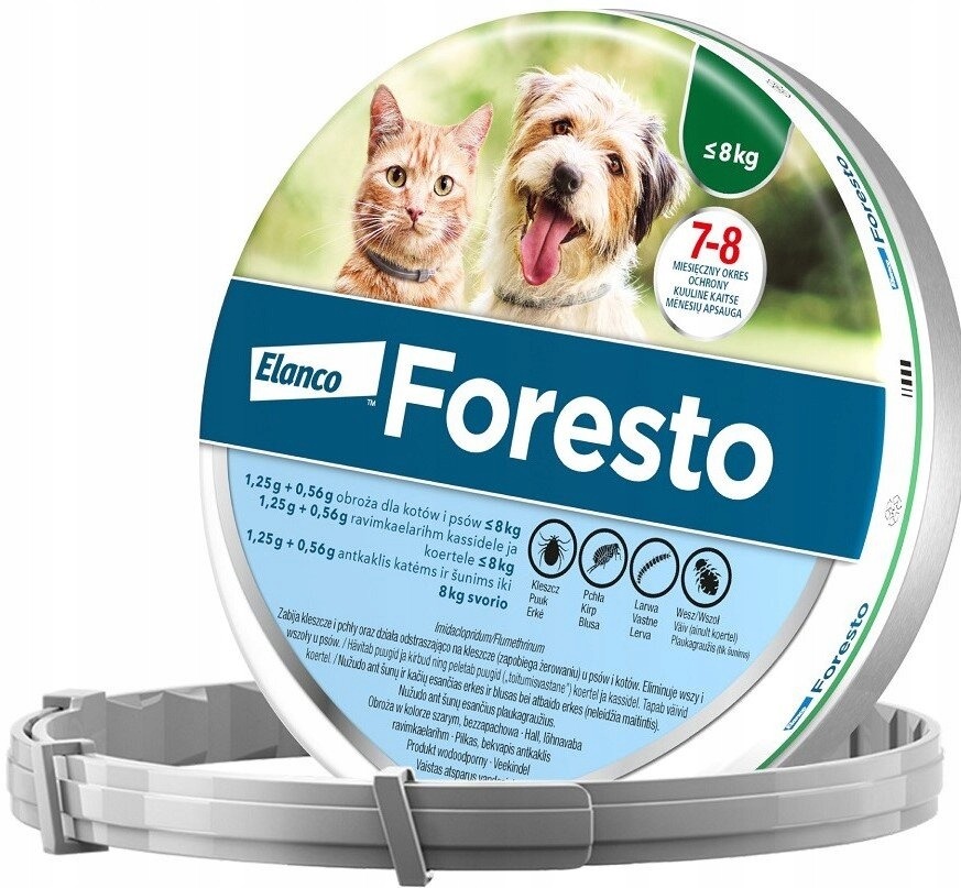 Elanco Foresto - Mała obroża, psy i koty poniżej 8kg na kleszcze i pchły