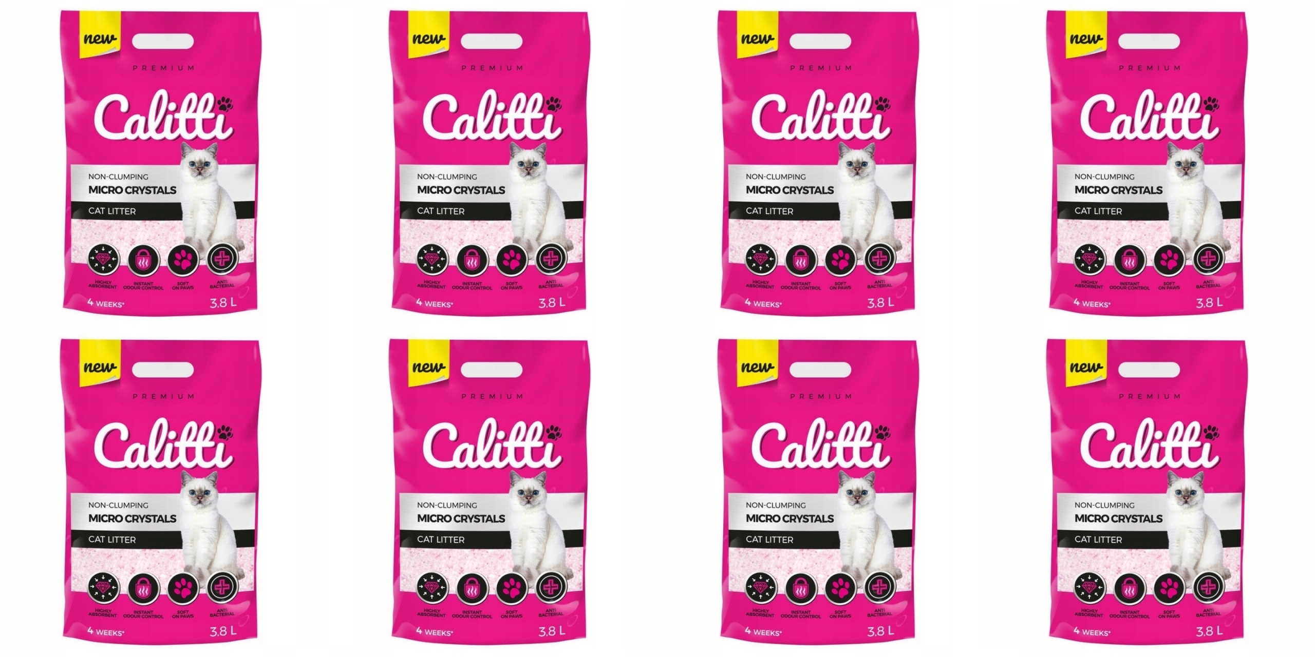 Calitti MICRO Crystals Silkonowy Żwirek 8 x 3,8l do kocich kuwet, drobny