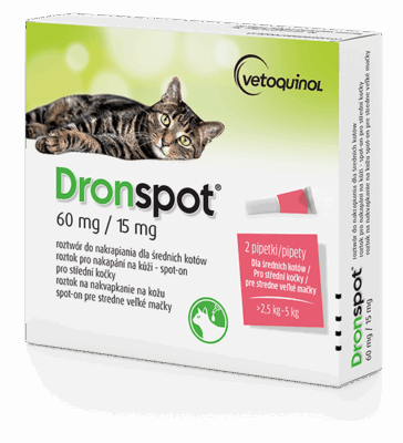 Dronspot 60 mg/15 mg roztwór do nakrapiania dla średnich kotów Odrobaczenie