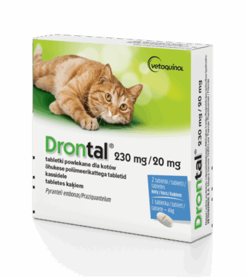 Drontal dla kotów 230 mg / 20 mg dwie tabletki powlekane, Odrobaczenie