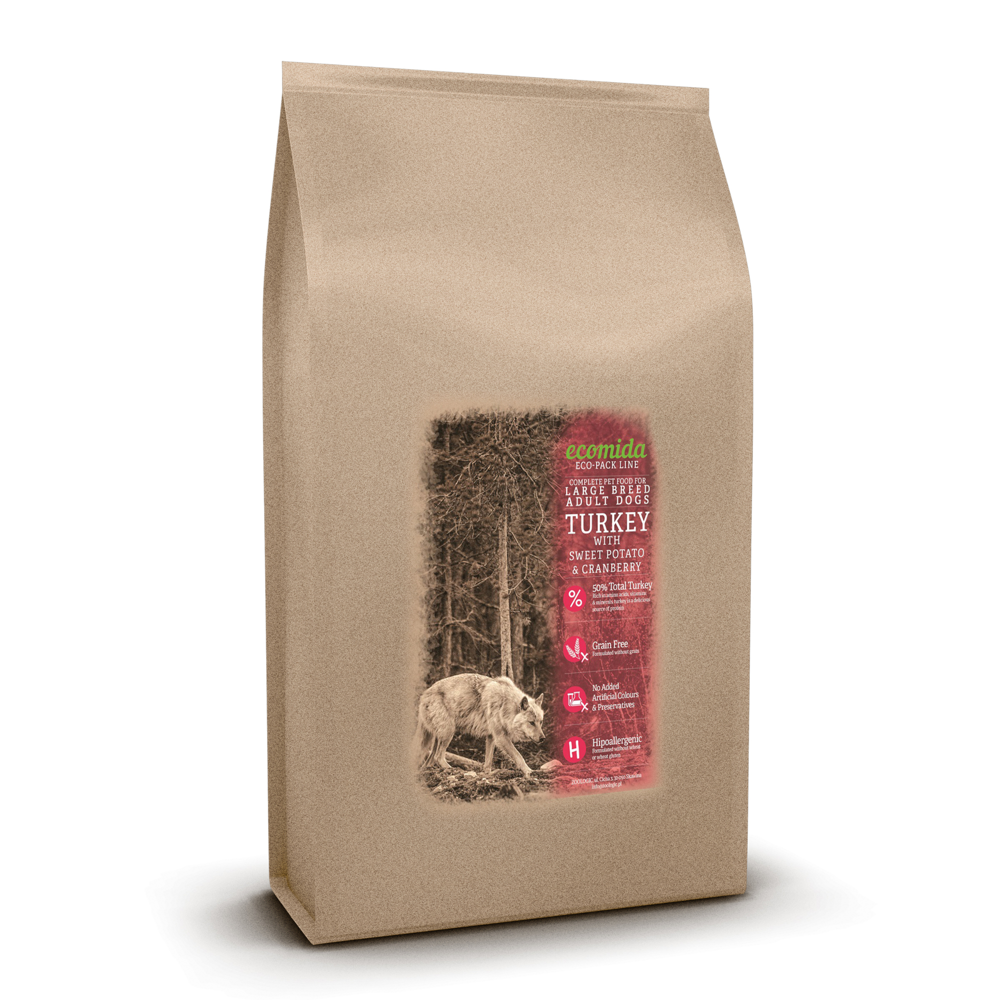 Ecomida Bez Zbóż Hypoalergiczna MONO Indyk 15kg Karma Psy Dorosłe Duża Rasa