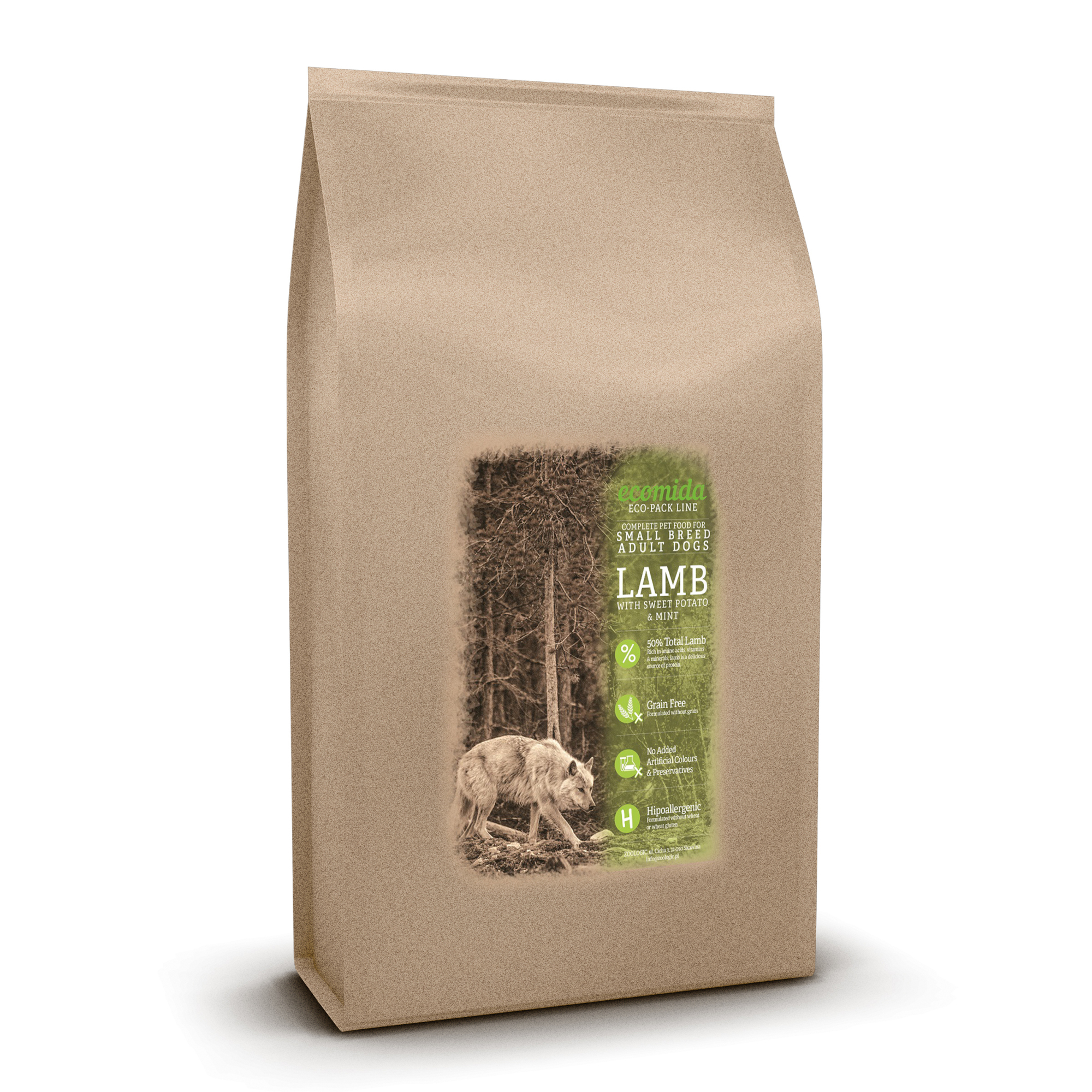 Ecomida Bez zbóż Mono Jagnięcina 2 kg Karma Hipoalergiczna Psy Ras Małych