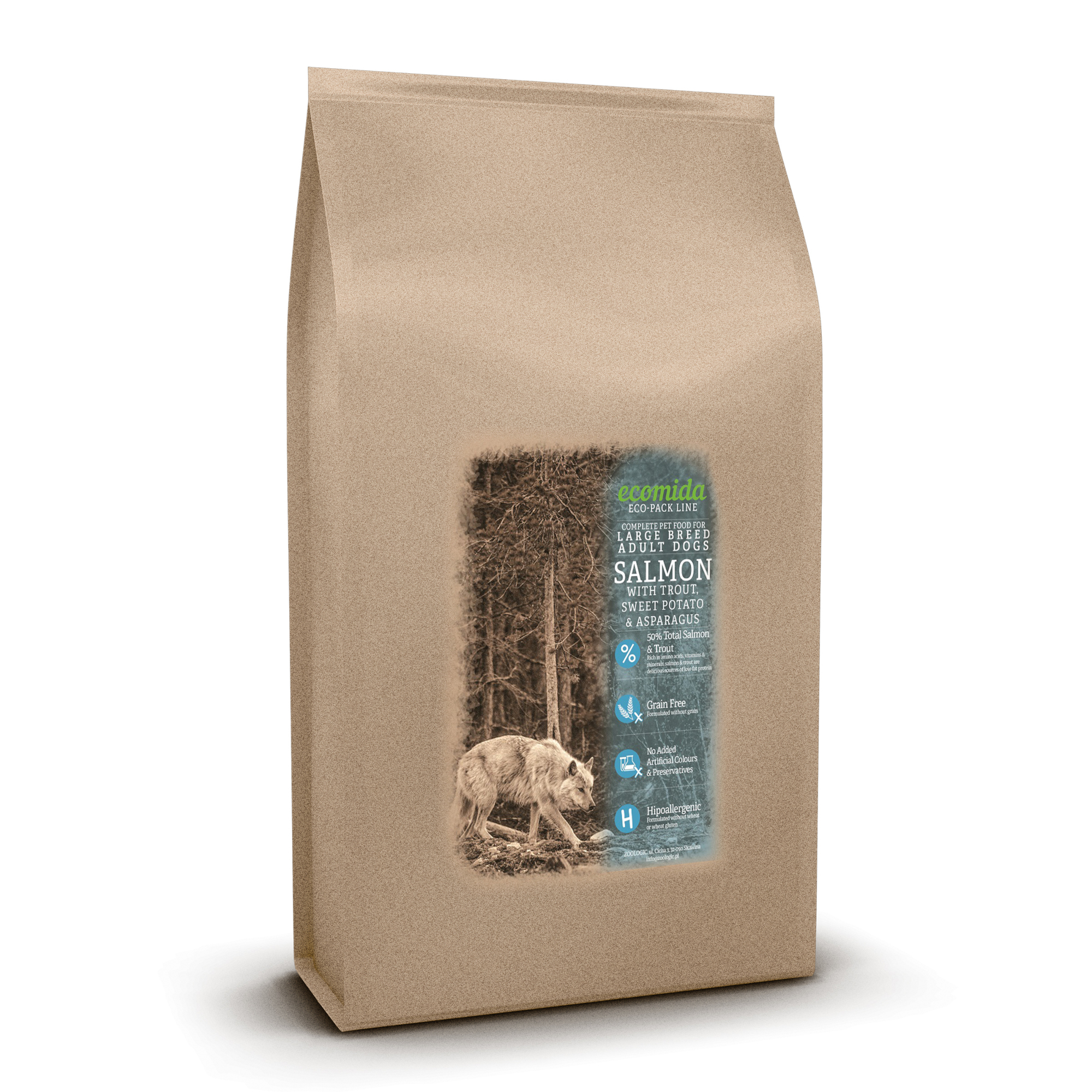 Ecomida -Monob. Hypo. Bez zbóż Łosoś  15 kg - pies dorosły rasa duża