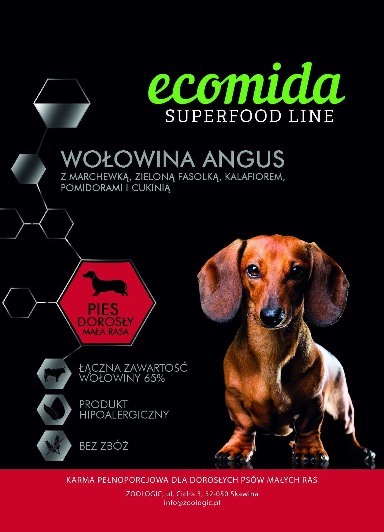 Ecomida Superfood 65 % Wołowina Angus 2kg, Psy ras małych Bez zbóż HYPO