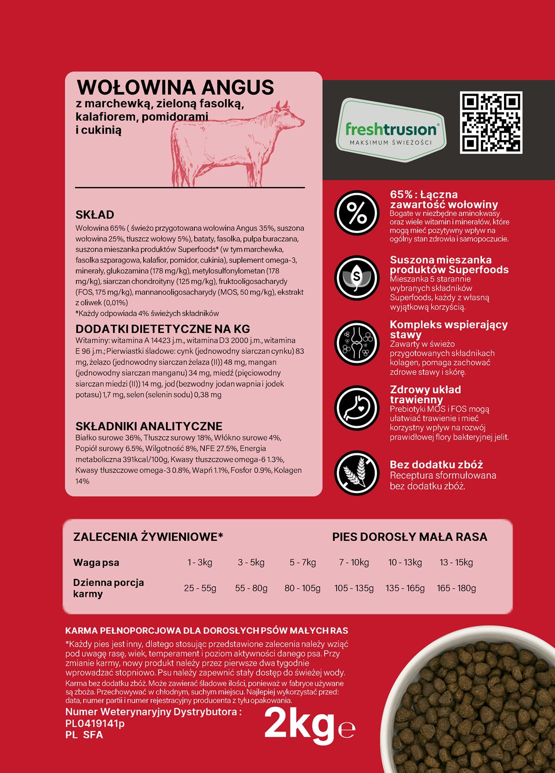 Ecomida Superfood 65 % Wołowina Angus 2kg, Psy ras małych Bez zbóż HYPO