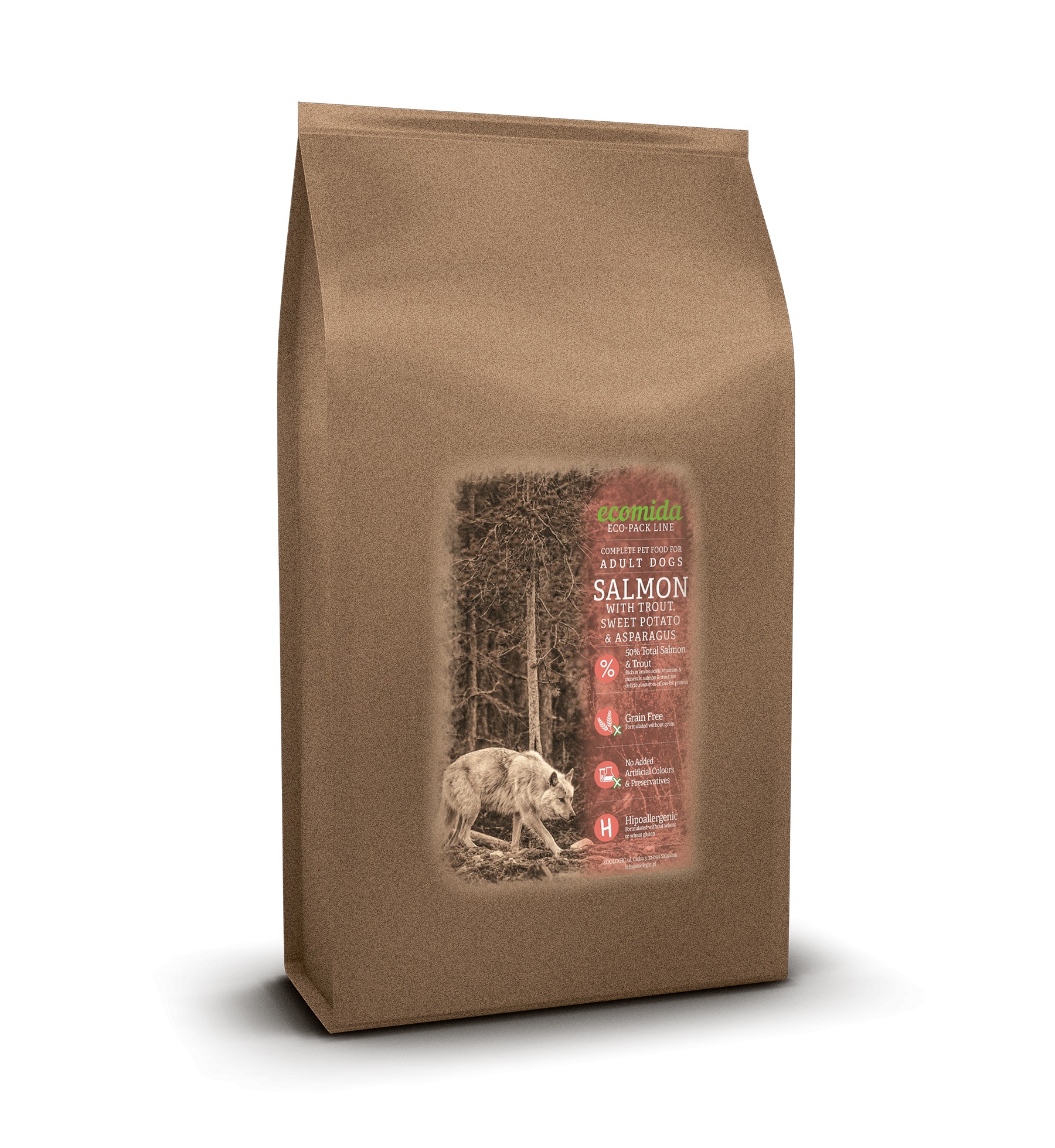 NA WAGĘ  Ecomida -Monob. Hypo. Bez zbóż - Łosoś 1 kg pies dorosły GFI