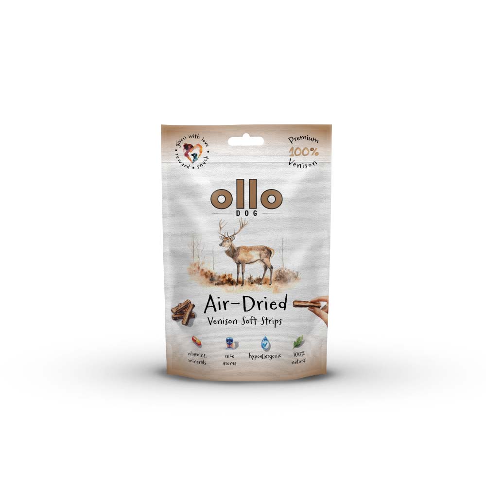 Ollo Air Dried 100% Venison Strips Przysmaki dla Psów Jeleń 80g