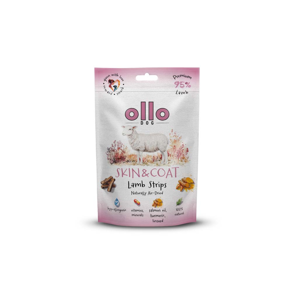 Ollo Air Dried Skin & Coat Lamb Strips Przysmaki Skóra i Sierść dla Psa Jagnięcina 80g