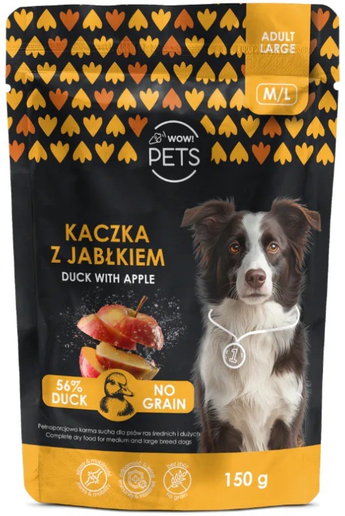 WOW!Pets Bez zbóż, Monobiałkowa Kaczka 150g Trenerki Pies dorosły rasa M/L