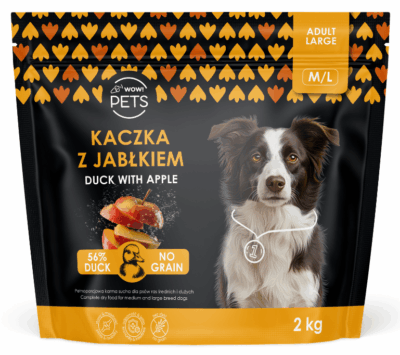 WOW!Pets Bez zbóż, Monobiałkowa Kaczka 2 kg Karma Pies dorosły rasa M/L