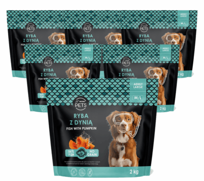WOW!Pets Bez zbóż, Monobiałkowa Ryba Dynia 10kg Karma Pies dorosły rasa M/L