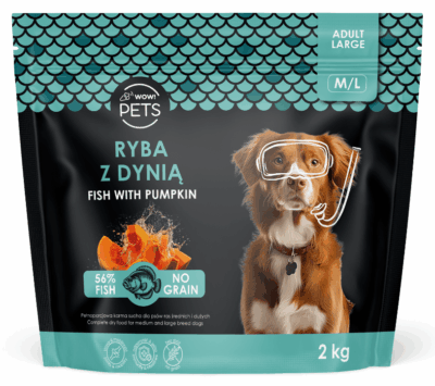 WOW!Pets Bez zbóż, Monobiałkowa Ryba Dynia 2 kg Karma Pies dorosły rasa M/L