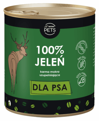 WOW!Pets Karma mokra PSY Monobiałkowa JELEŃ 100% mięsa szkieletowego 850g