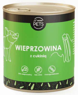 WOW!Pets Karma mokra PSY Monobiałkowa WIEPRZOWINA Cukinia 95% mięsa 850 g