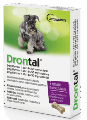 Drontal Flavour dla psów 150/144/50 mg dwie kostki smakowe, Odrobaczenie