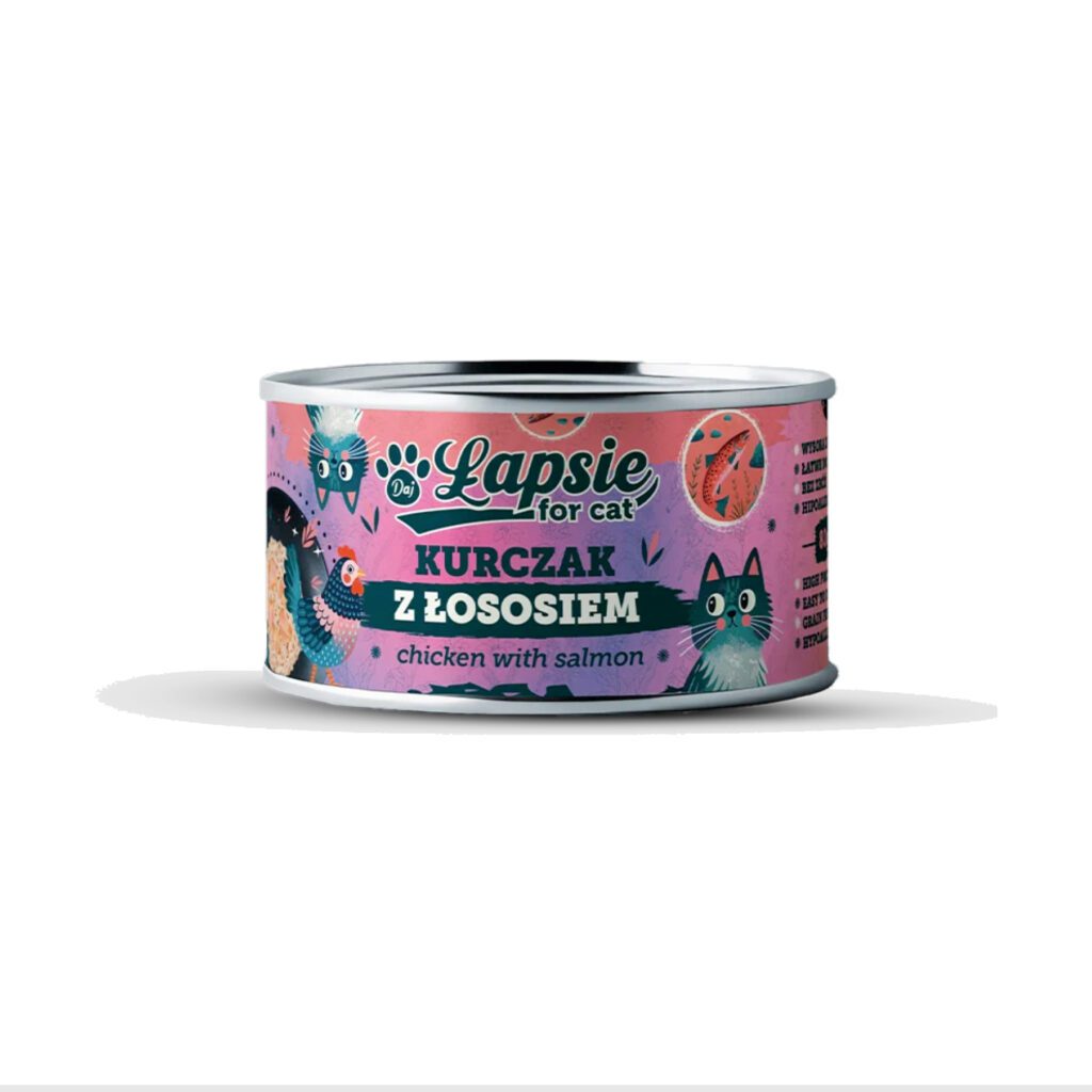 Daj Łapsie Kurczak w bulionie z łososiem karma mokra dla kota Puszka 80g