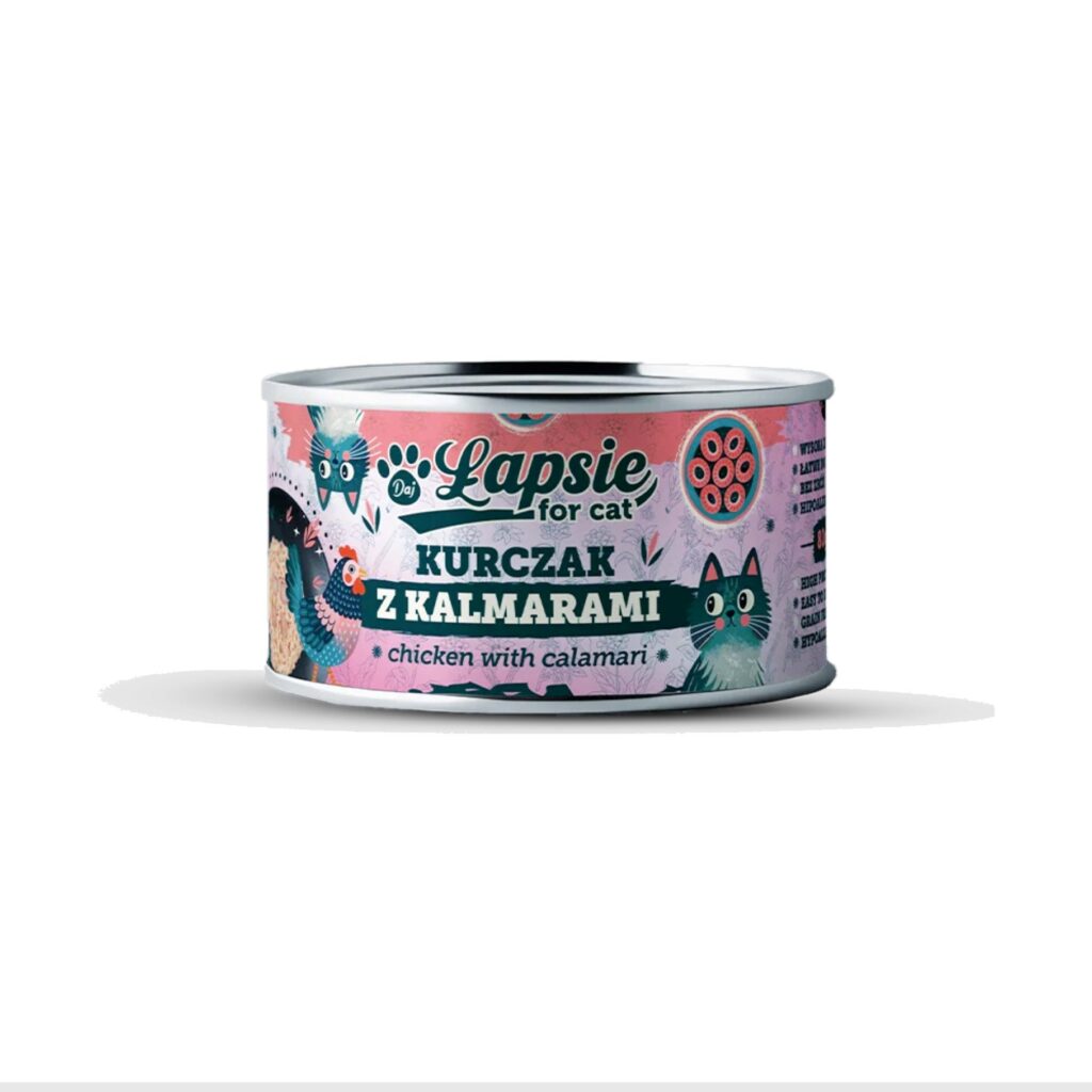 Daj Łapsie Kurczak w bulionie z kalmarami karma mokra dla kota Puszka 80g