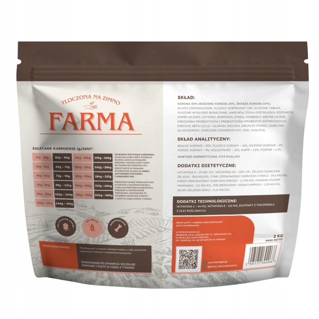 Farma Konina karma Hipoalergiczna dla psa Tłoczona na Zimno 2 kg detal