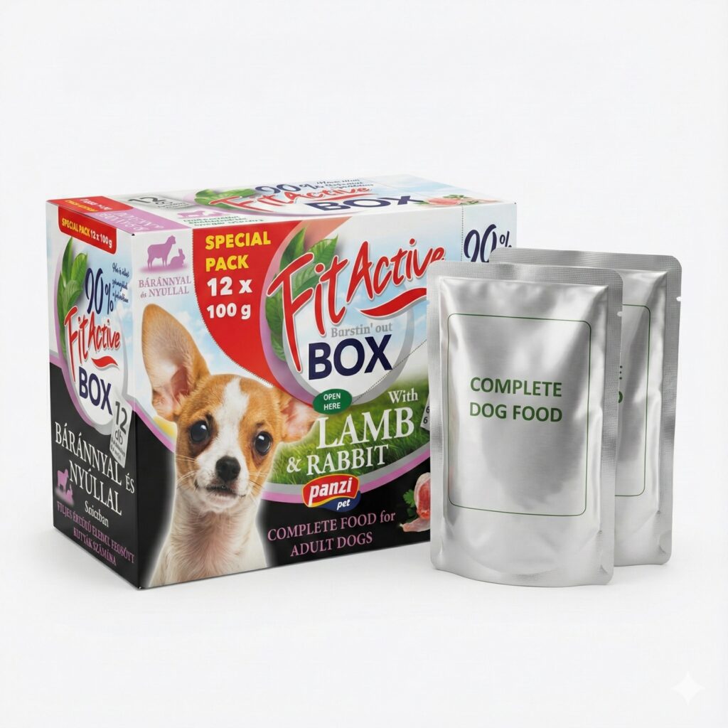 Saszetki FitActive Fit-a-Box 12 x 100g dla psa– jagnięcina i królik (6+6) detal