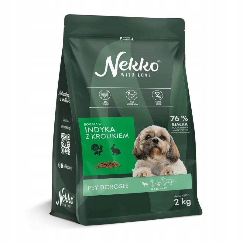 NEKKO karma sucha bezzbożowa psy dorosłe małe rasy bogata w indyka z królikiem 2kg