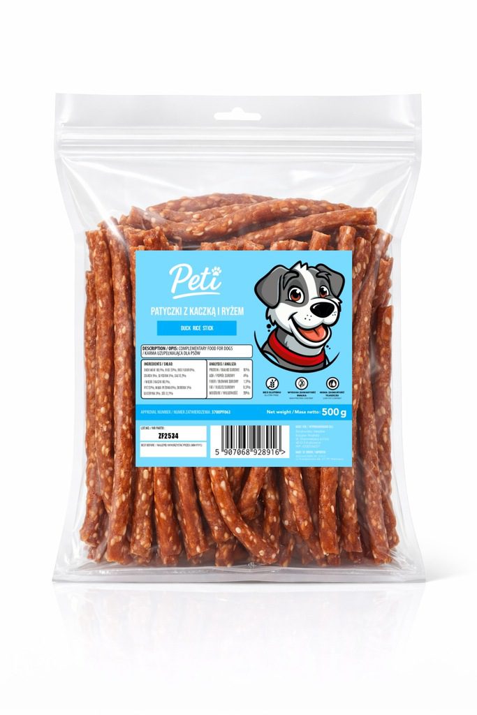 Przysmak dla psa smakołyk trenerki PETI 1 Patyczki z Kaczką i Ryżem 500g