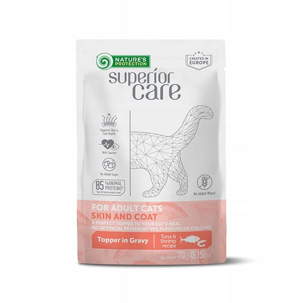 Nature’s Protection Adult Cat TUŃCZYK W SOSIE Skóra i Sierść dla kota 6x70g detal