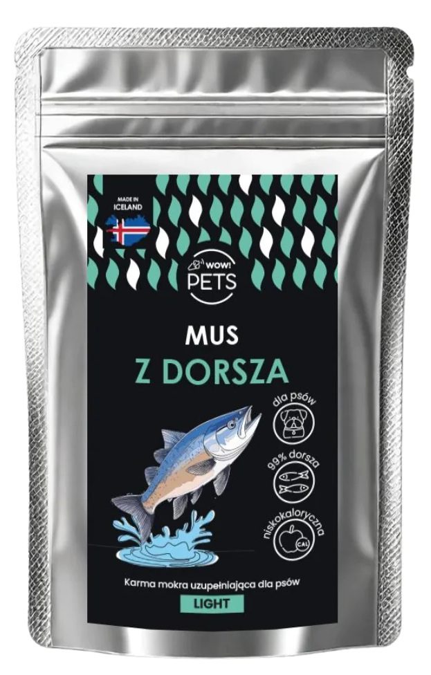 WOWPets Karma mokra PSY Monobiałkowa MUS z DORSZA (Light) saszetka 6×100 g detal