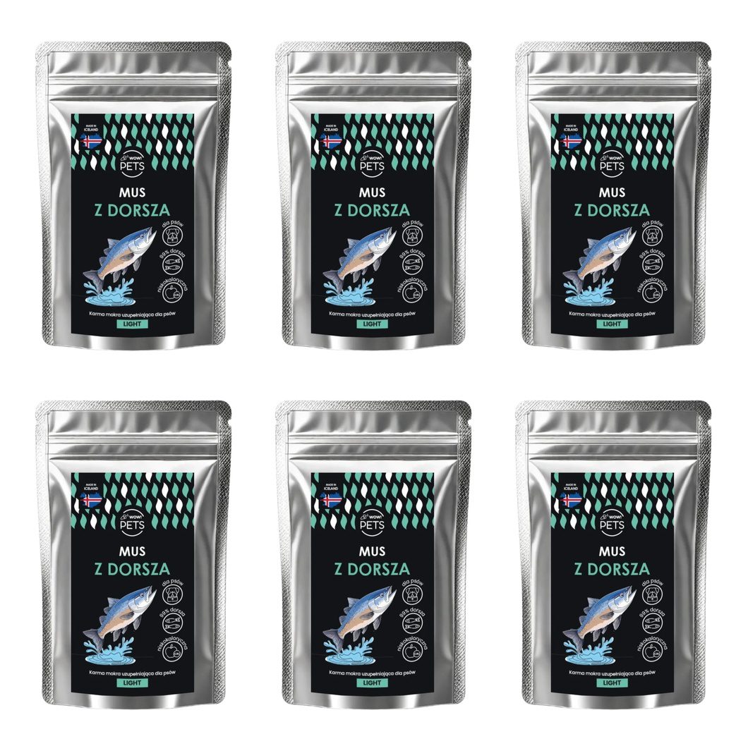 WOWPets Karma mokra PSY Monobiałkowa MUS z DORSZA (Light) saszetka 6x100 g