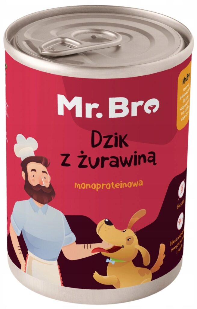 Zestaw Mr. Bro Monoproteinowa Sucha i Mokra Karma Dla Psów Dorosłych Z Dziczyzną 3kg + 6x400g detal