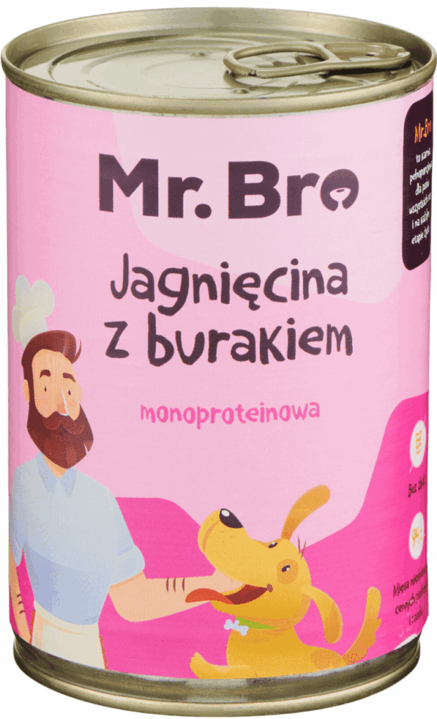 Zestaw Mr. Bro Monoproteinowa Sucha i Mokra Karma Dla Psów Dorosłych Z Jagnięciną 3kg + 6x400g detal