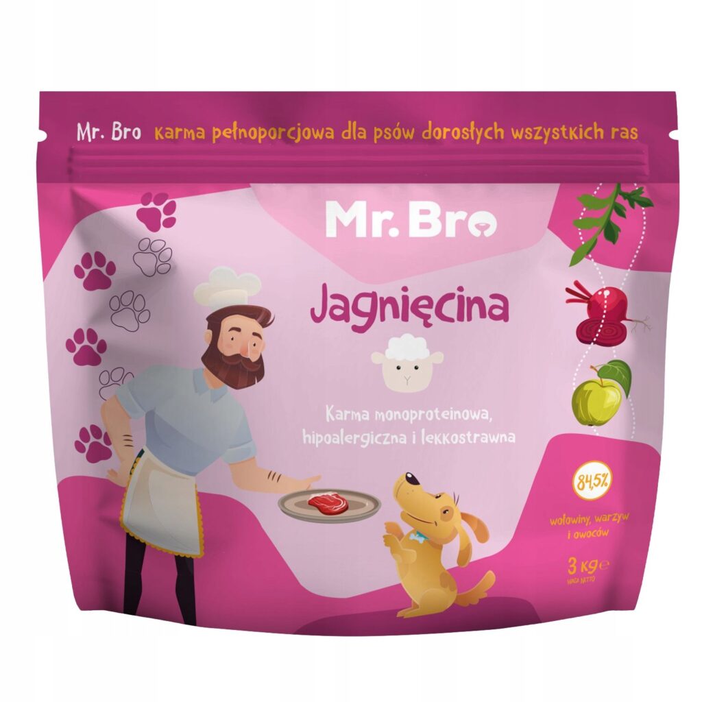 Zestaw Mr. Bro Monoproteinowa Sucha i Mokra Karma Dla Psów Dorosłych Z Jagnięciną 3kg + 6x400g detal