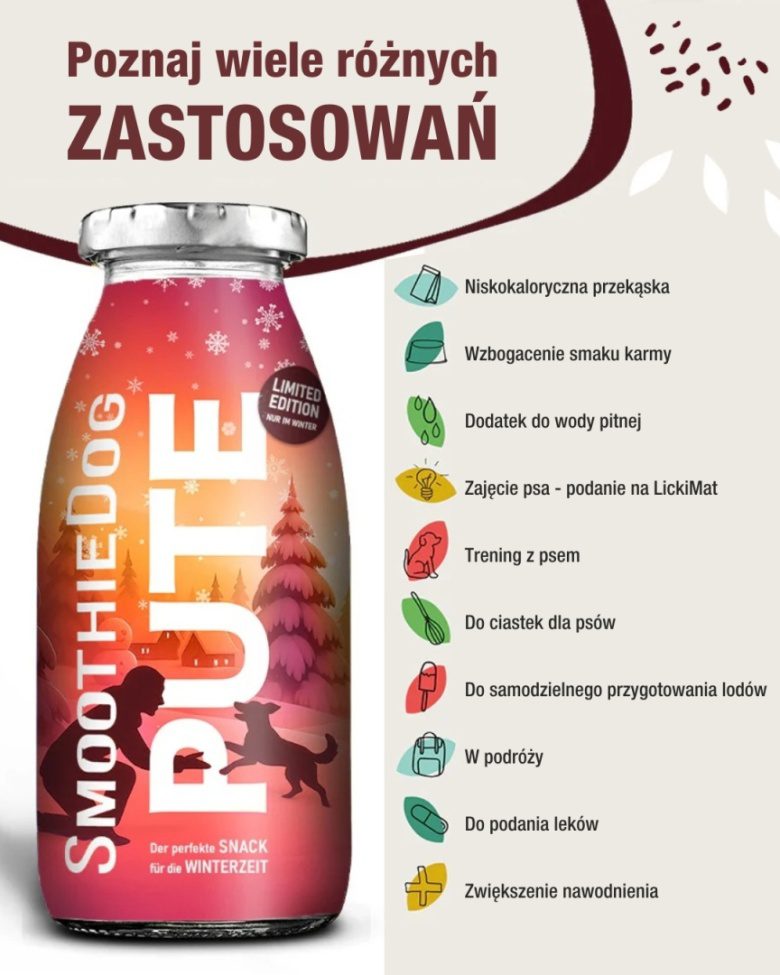 SMOOTHIE DOG Pute Indyk z warzywami Przekąska na odporność dla psa 250ml 100% Naturalna detal