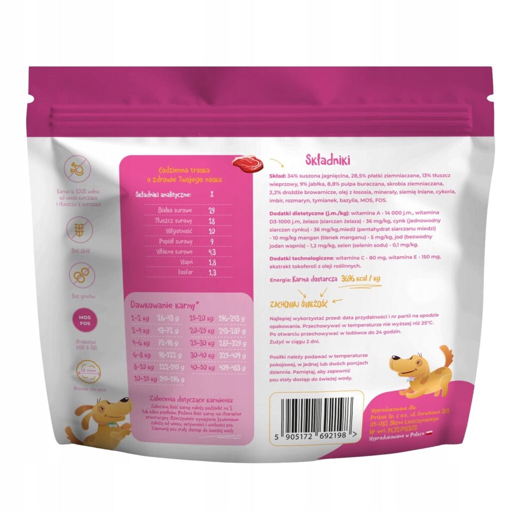 Zestaw Mr. Bro Monoproteinowa Sucha i Mokra Karma Dla Psów Dorosłych Z Jagnięciną 3kg + 6x400g detal