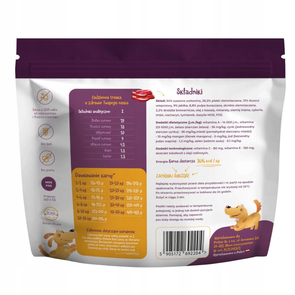 Zestaw Mr. Bro monoproteinowa Sucha i Mokra Karma Dla Psów Dorosłych Z Wołowiną 3kg + 6x400g detal