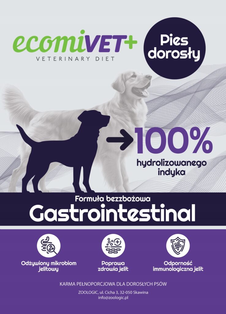 ecomiVET+ Gastrointestinal 1kg sucha dieta dla psa 100% hydrolizat Indyka detal
