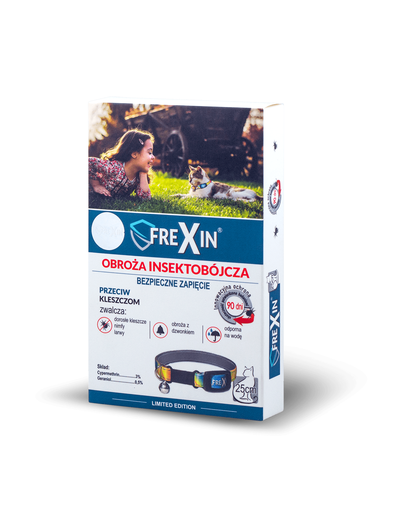 FREXIN OBROŻA NA PCHŁY I KLESZCZE DLA KOTÓW Z DZWONKIEM REGULOWANA 25cm