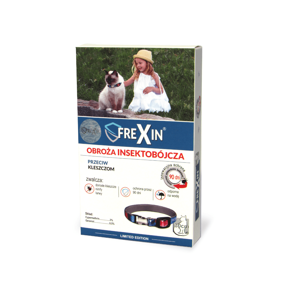 FREXIN OBROŻA NA PCHŁY I KLESZCZE DLA KOTÓW REGULOWANA 30cm