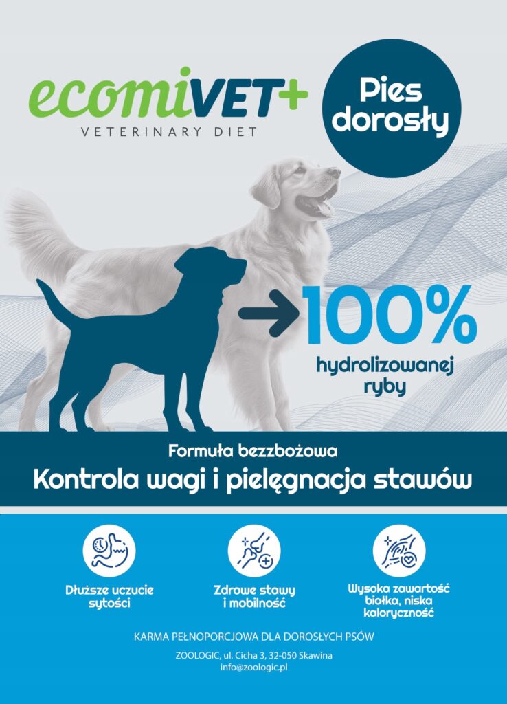 ecomiVET+ LOW FAT Waga Stawy 1 kg dieta dla psa 100% hydrolizat Biała Ryba detal