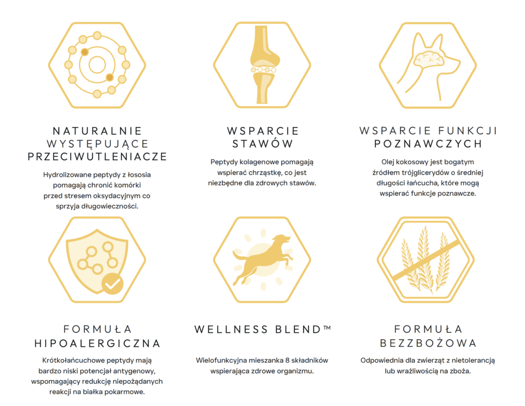 ecomiVET+ Hypoallergenic Kompleksowa Formuła Prozdrowotna dla szczeniąt i psów dorosłych 1.5kg sucha dieta dla psów 100% hydrolizat łosoś detal