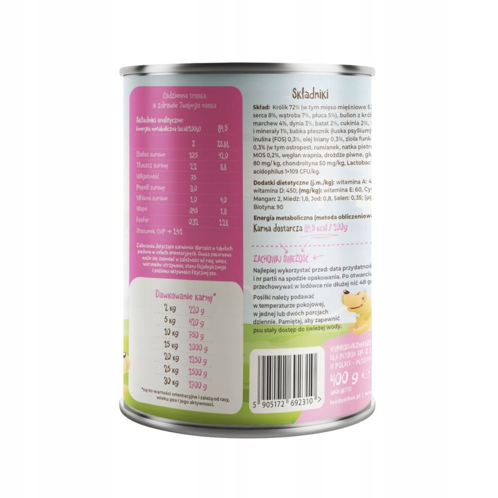 Mr. Bro Light Królik z Marchewką z Prebiotykami mokra karma dla psów Monoproteinowa 400g detal