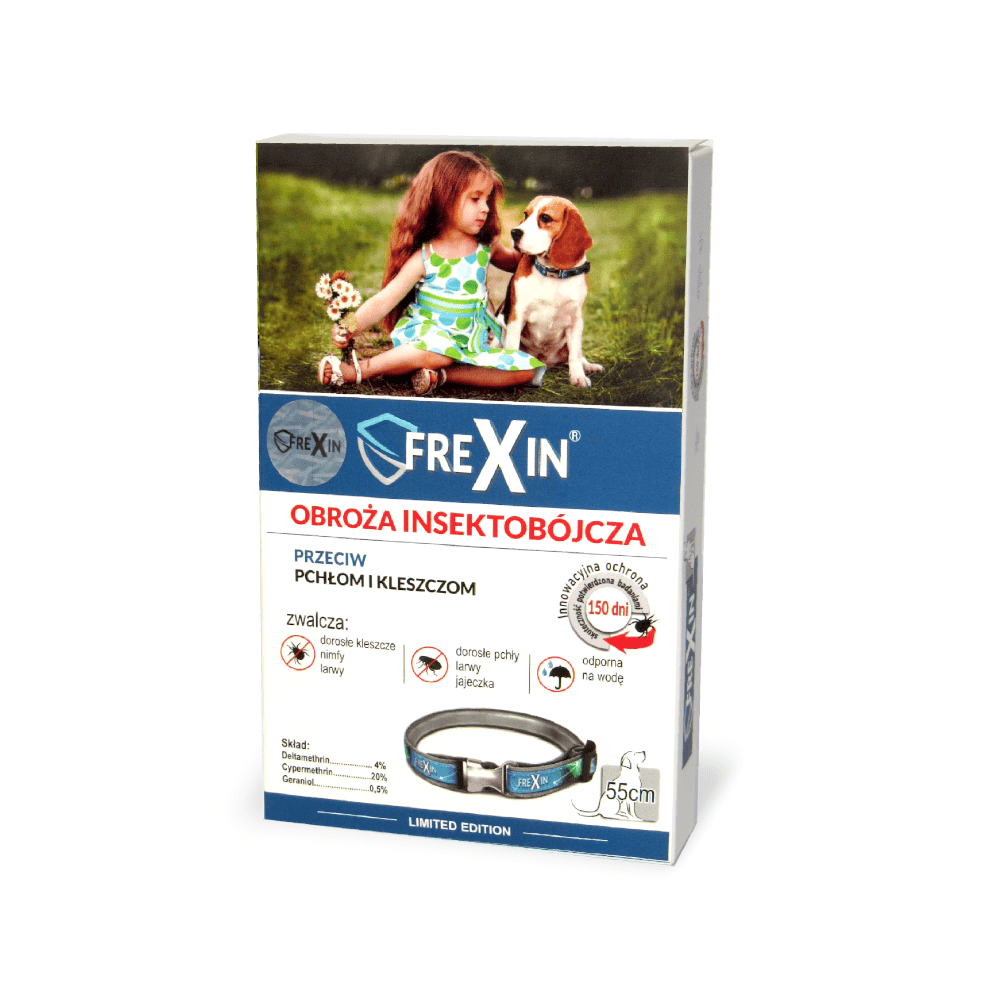 FREXIN OBROŻA NA PCHŁY I KLESZCZE DLA PSA PSÓW ŚREDNIE RASY REGULOWANA 55cm