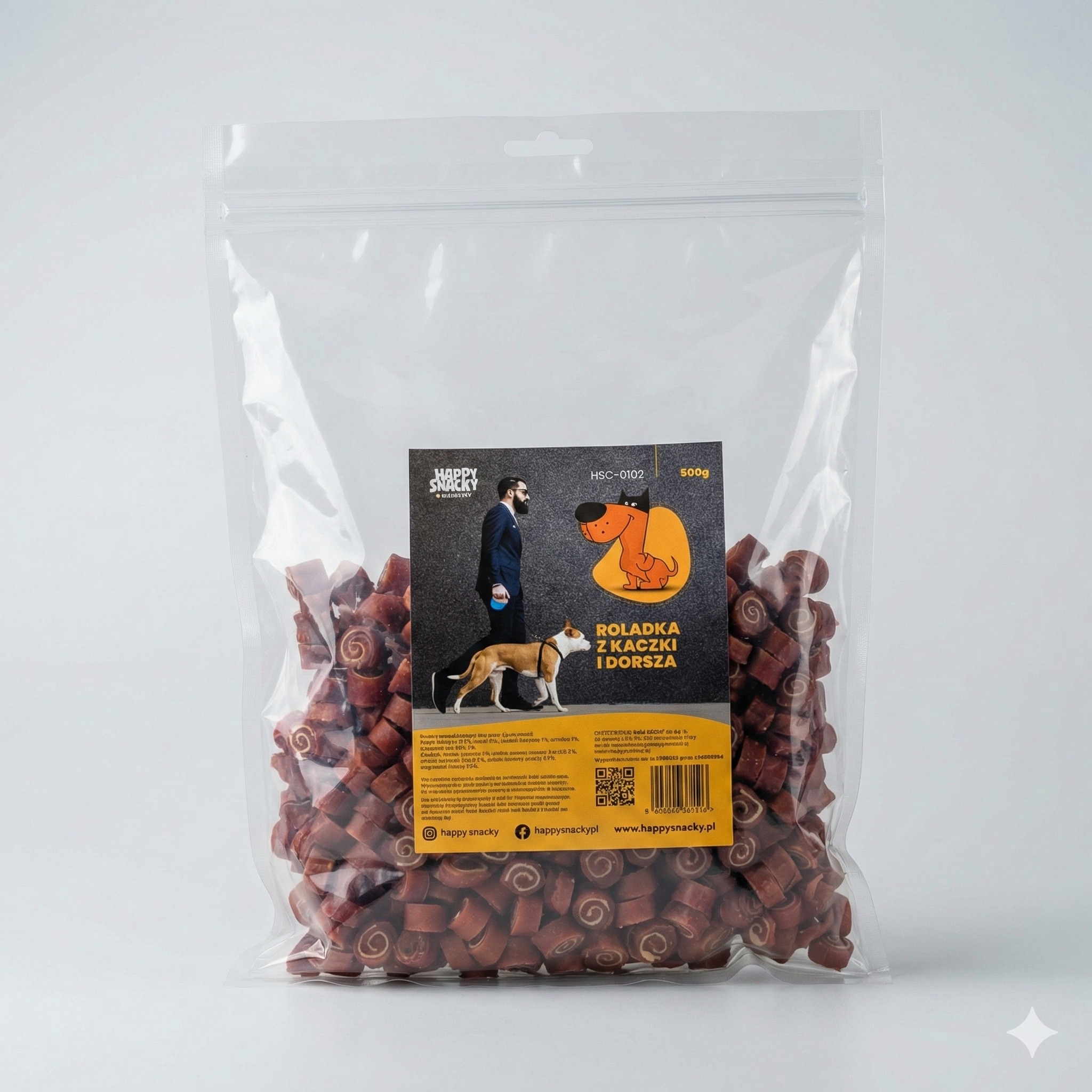 Roladka z kaczki i dorsza Happy Snacky Przysmak Smaczek dla psa 500g