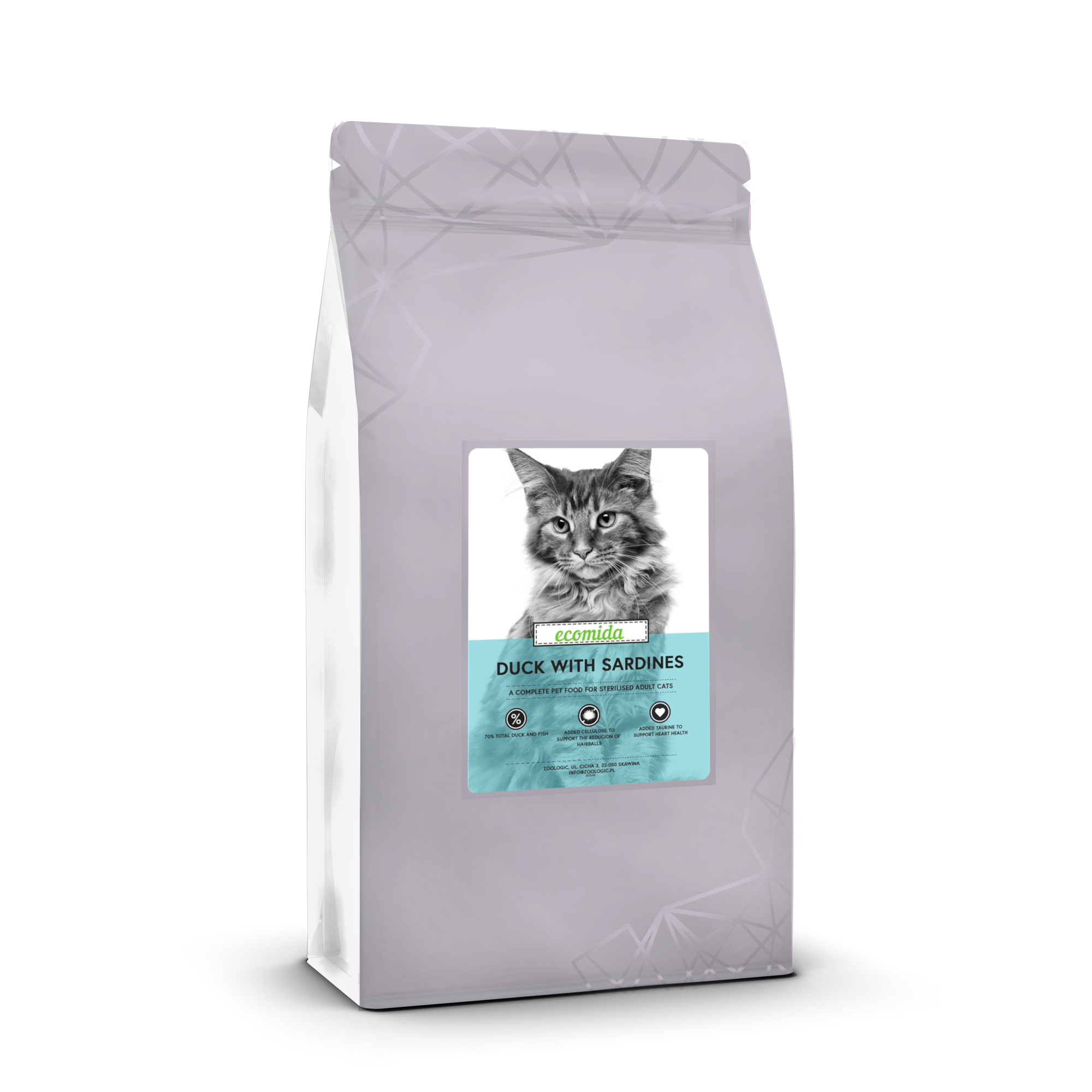 Sucha karma KOT Dorosły Ecomida Connoisseur Bez Zbóż Kaczka Sardynki 5 kg
