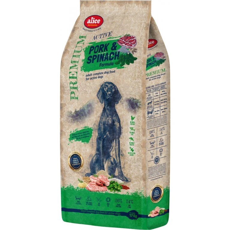 Alice PROFESSIONAL ACTIVE Wieprzowina z Szpinakiem sucha karma dla psa 17kg