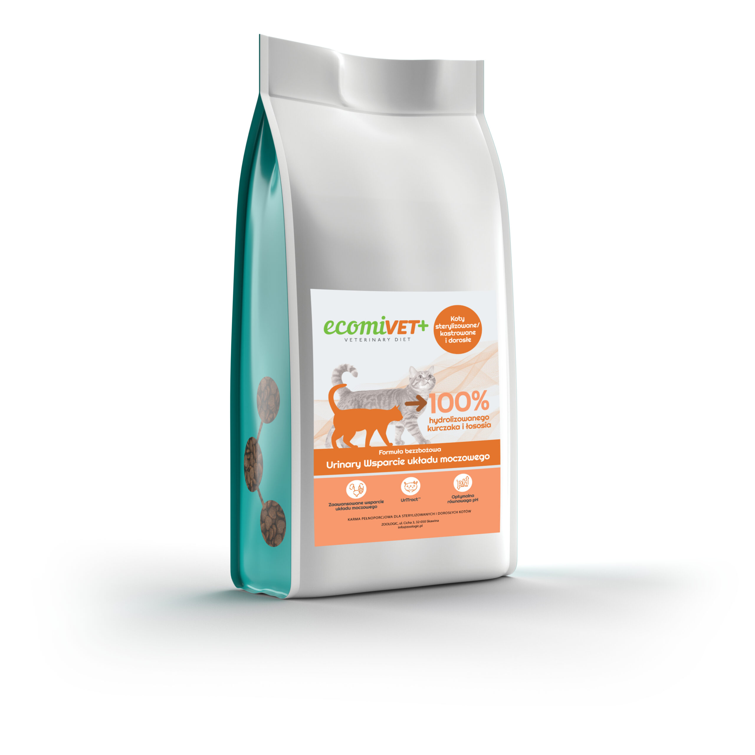 ecomiVET+ URINARY 1,5 kg dieta Bez Zbóż KOTY 100% hydrolizat Kurczak Łosoś