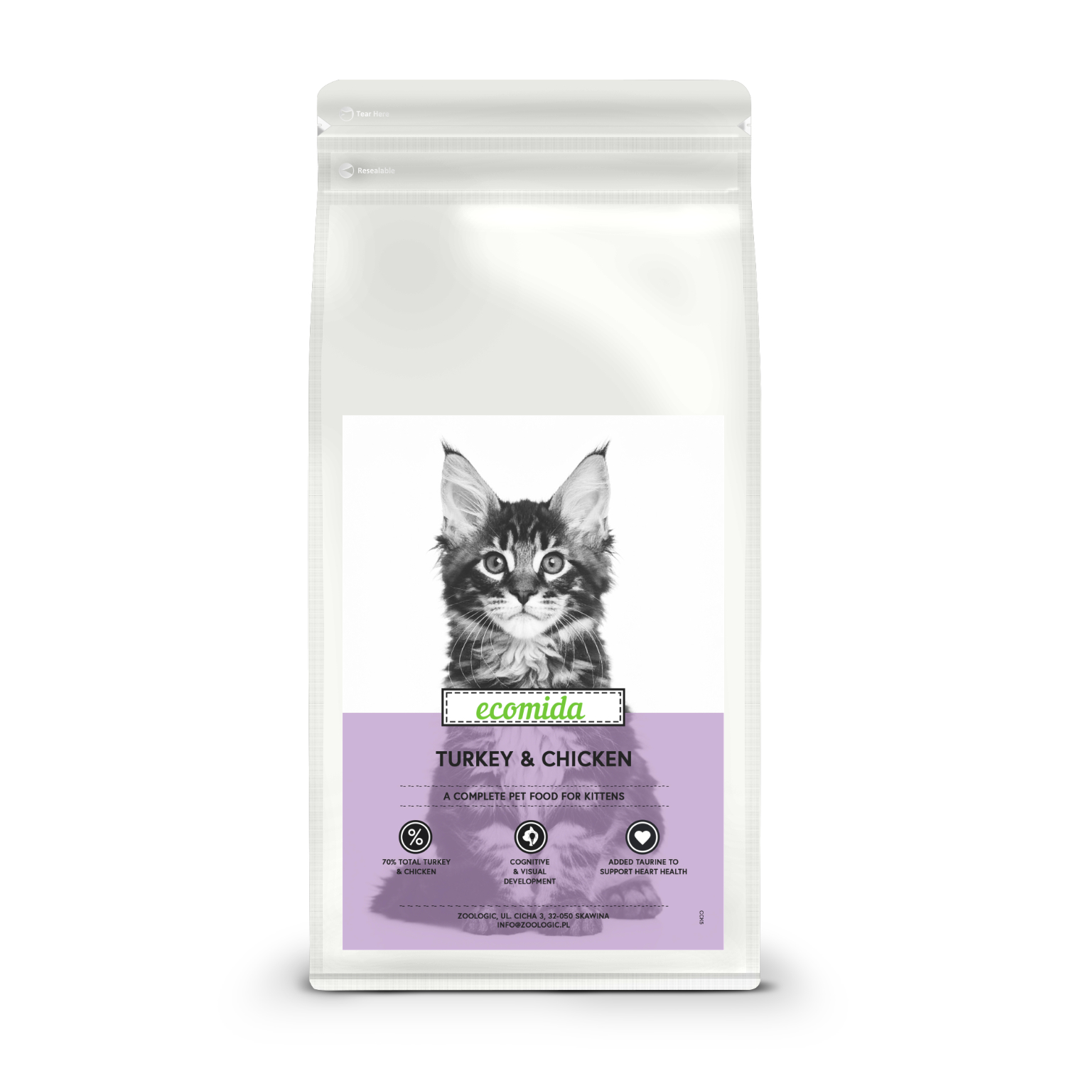 Sucha karma dla KOCIĄT Ecomida Connoisseur Bez Zbóż Indyk Kurczak 500g