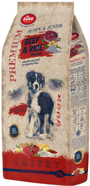 Alice PROFESSIONAL PUPPY Wołowina i Ryż sucha karma dla szczeniąt 17kg